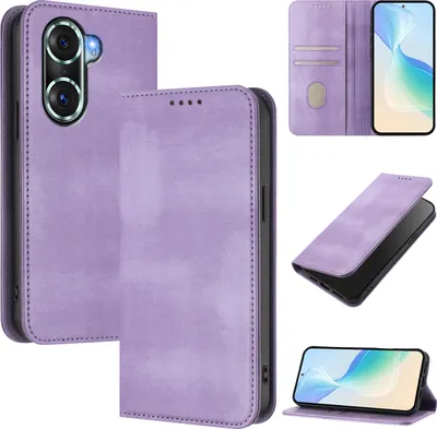 Image de Etui pour Honor 60 Pro, étui en cuir vintage avec protection RFID, fentes pour cartes, support Violet