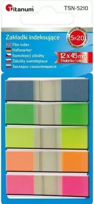 Obrázok produktu pre Záložky s indexom, fluorescenčné, 12 x 45 mm, 5 x 20 listov – Titanum