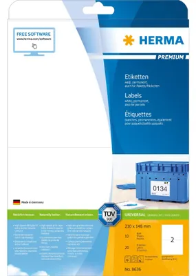 Image de Étiquettes HERMA Premium A4 blanches 210x148 mm papier mat 20 pièces