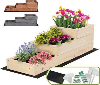 Produktbild von MODO24 Hochbeet Holz, Pflanzkasten, Massivholz, Kiefer, Kräuterbeet, Blumenkasten, Garten, Terrasse, 27x30x93 cm, Natur, ZP07