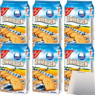 Produktbild von Gut & Günstig Zwieback knusprig und goldgelb gebacken 6er Pack (6x450g Packung) + usy Block