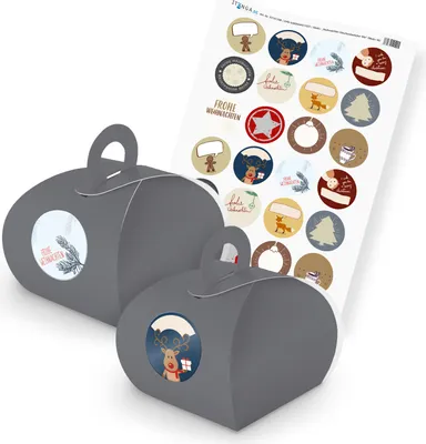 Produktbild von itenga SET Weihnachten Geschenkesticker Mix (Motiv 56) 24x Geschenkschachtel mit