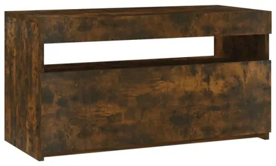 Produktbild von TV Board Lowboard mit LED Beleuchtung Fernsehschrank TV Schrank mit 4 Regalfächern für Wohnzimmer und Schlafzimmer mit viel Stauraum 2 Räuchereiche 75 x 35 x 40 cm