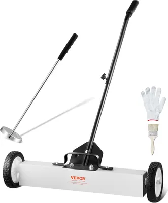 A magnetic sweeper and its accessories are displayed against a white background.
