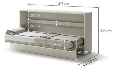 Produktbild von Furniture24 Schrankbett Bed Concept Lenart, Wandklappbett Mit Lattenrost, V-Bett, Wandbett Bettschrank Schrank Mit Integriertem Klappbett Funktionsbett Bc-06, 90 X 200 Cm, Kaschmir, Horizontal