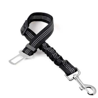 Produktbild von Mmgoqqt Hundesicherheitsgurt Schwarz, 50-84cm, Elastisch, Rückdämpfend, Längenverstellbar, Premium Nylon mit Edelstahlhaken, Ausbruchsicherer 360° drehbarer Karabiner mit Doppelverschluss, für kleine & mittlere Hunde bis 30kg, kompatibel mit Gurtschloss & Schließstange