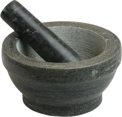Produktbild von MOON HOME Mörser aus Granit mit Stößel, Hochwertiger Steinmörser für Gewürze & Kräuter – Rutschfest & robust – Naturstein Küchenhelfer, Maße: Ø: 16 cm