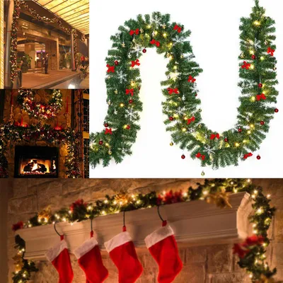 Productafbeelding van Dennengirlande, 5 meter lang, met 320 punten, 100 LED-lampjes en kerstversiering voor de boom