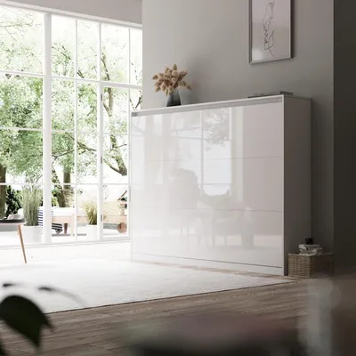 Produktbild von SMARTBett Schrankbett Classic140 Horizontal Weiss/Weiss Hochglanz