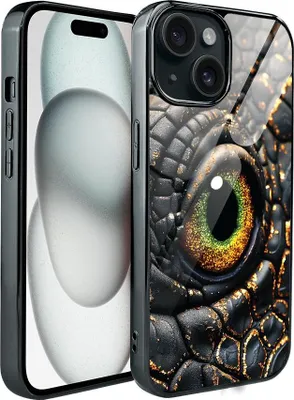 Produktbild von iPhone 15 IBIZU Elite Glass Case, Glasrückseite, Amber Dragon, Black Chrome
