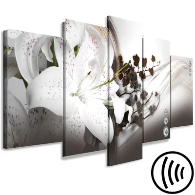 Produktbild von Akustikbild Lilien 200x100 cm Bilder Akustikschaum Hochleistungsschallabsorber Schallschutz Leinwand 5 tlg Wandbild Raumakustik Schalldämmung Lilien Efeu Abstrakt b-C-0662-b-m