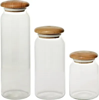 Produktbild von Vorratsbehälter mit Holzdeckel (32/23/16 cm), 3tlg.-Set