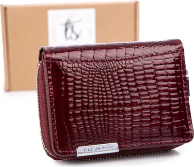 Produktbild von Jennifer Jones kleine Damen Geldbörse Portemonnaie Portmonee Geldbeutel Echtleder Lackiertes  mit Reißverschluss Rot
