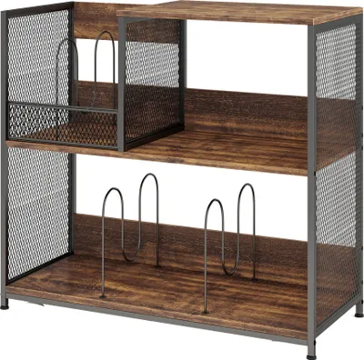 Produktbild von GOPLUS 3-stöckiger Plattenspielerständer, Plattenspieler Tisch mit 3 herausnehmbaren Trennwänden & Metallrahmen, Rustikales Braun