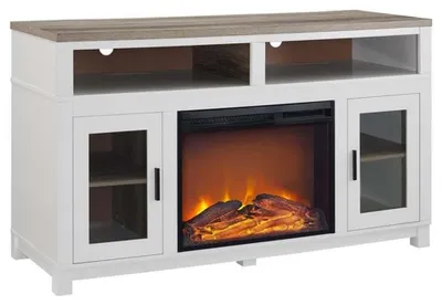 Productafbeelding van Carver Elektrische haard-TV-standaard 60 inch, wit, met verwisselbare elektrische haard
