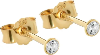 Produktbild von Paar 2,3mm Ohrstecker Gelbgold 750 Gold Ohrringe 18 Karat Zirkonia Weiß 2623