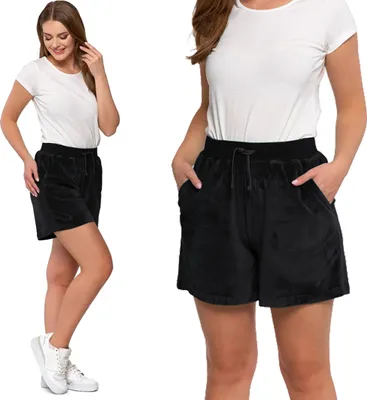 Zdjęcie produktu dla Moraj damskie szorty welurowe z wysoką talią szorty plażowe szorty do biegania z kieszeniami oversize, czarny, S