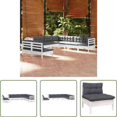 Produktbild von The Living Store 9-tlg. Garten-Lounge-Set mit Kissen Weiß Massivholz Kiefer