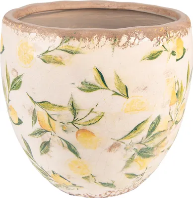 Zdjęcie produktu dla Clayre & Eef Doniczka Ø 19x19 cm żółta ceramiczna cytryna