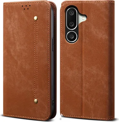 Image de Etui pour Samsung Galaxy M56, étui portefeuille en cuir avec fermeture magnétique et support Marron