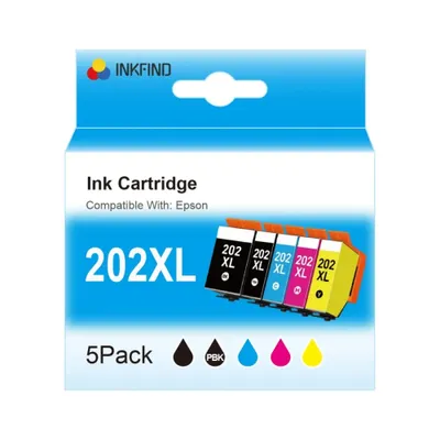 Produktbild von INKFIND 202XL Tintenpatronen für Epson202 Epson 202 Epson202XL Epson 202XL Multipack 5 Stück (1*Schwarz, 1*Fotoschwarz, 1*Cyan, 1*Magenta, 1*Gelb)