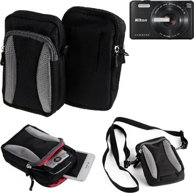 Produktbild von K-S-Trade Fototasche kompatibel mit Nikon Coolpix S7000 Gürtel-Tasche Holster Umhänge Tasche Kameratasche, schwarz-grau Brust-Beutel Brust-Tasche