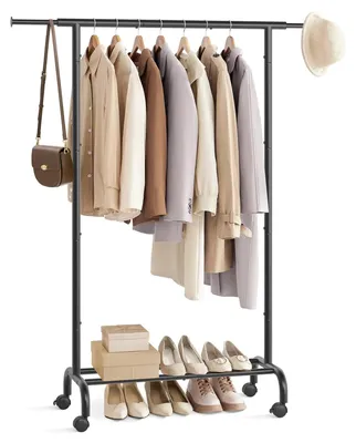 Produktbild von Kleiderständer - Mit Rollen - Ausziehbare Breite 83–120 cm - 40 x 83–120 x 156 cm - Tragkraft 45 kg - Stahl/Kunststoff - Schwarz