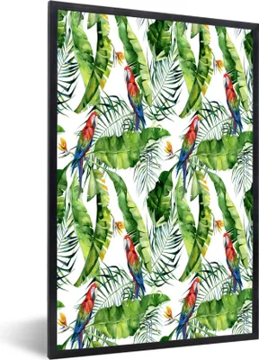 Produktbild von MuchoWow® MuchoWow® Gerahmtes Poster Blumen - Blätter - Papagei 20x30 cm - Poster mit zchwarzem Bilderrahmen - Drucken - Bilder Poster im Rahmen
