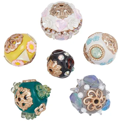 6 handgefertigte indonesische Perlen, Strass, bunt, 15,5–20,5 mm