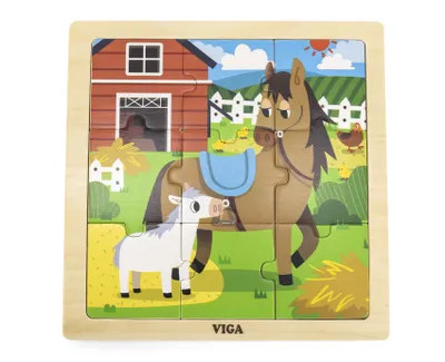 Zdjęcie produktu dla Drewniane puzzle dla dzieci Viga 9 elementów Konie
