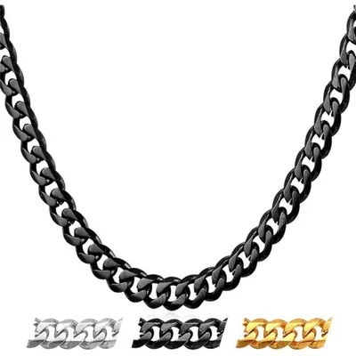 Zdjęcie produktu dla Łańcuch pancerny ze stali nierdzewnej, czarny, 6 mm, 55 cm, dla kobiet i mężczyzn