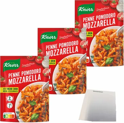 Produktbild von Knorr Penne Pomodoro Mozzarella 3er Pack (3x181g Packung) + usy Block