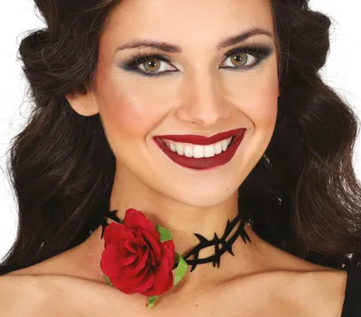 Image de Princesse Rose Collier Pour Halloween Avec Élément Épine Bijoux Pour La Reine Des Contes De Fées Accessoire Noble Pour Les Costumes Et L'apparence Élégante, Couleur : Rouge