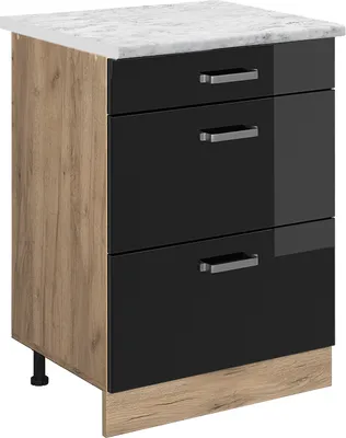 Zdjęcie produktu dla Szafka dolna do kuchni Vicco R-Line Czarny wysoki połysk 60 cm BR Marmur, Model 46502