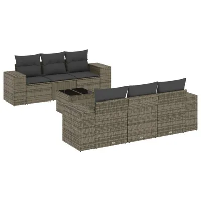 Produktbild von 7-tlg. Garten-Sofagarnitur mit Kissen Grau Poly Rattan