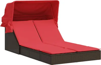 Produktbild von Doppelte Sonnenliege mit Baldachin und Kissen, braun, Polyrattan