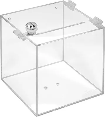 Image de Boîte en acrylique transparent avec serrure, 150 x 150 x 150 mm, distributeur de pièces