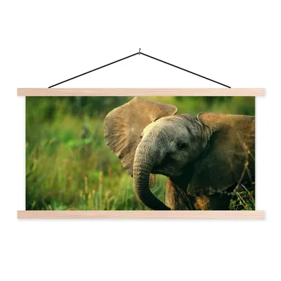 Produktbild von MuchoWow® Textilposter Elefant - Grün - Tiere - Natur 60x30 cm mit holzfarbenen Rahmen - Dekoration