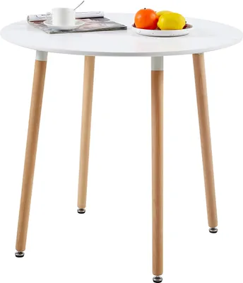 Produktbild von H.J WeDoo Rund Esstisch, 80x80x73 cm, Runder Holztisch, Küchentisch Esszimmertisch Tisch, für Esszimmer, Küche, Wohnzimmer, Weiß