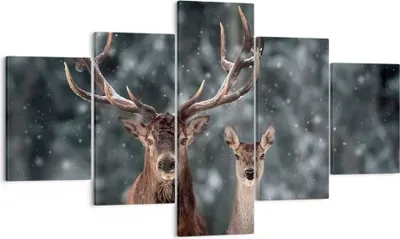 Produktbild von Bild auf Leinwand - Leinwandbild - 5 Teile - Hirsch Rentier Reh - 125x70cm - Wand Bild - Wanddeko - Wandbilder - Leinwanddruck - Bilder - Wanddekoration - Leinwand bilder - Wandbild - EA125x70-5060