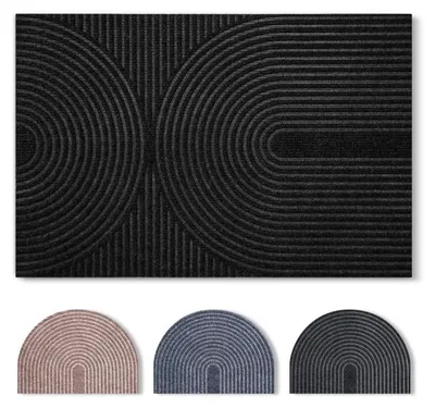 Image de Paillasson intérieur et extérieur, 60x90 cm, noir, motif à vagues, antidérapant, absorbant