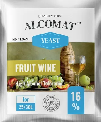Produktbild von Weinhefe ALCOMAT Fruit Yeast HAT High Alkohol Hefe 16% Gärhefe brauen | auf 25/30 Liter , 1 Stück