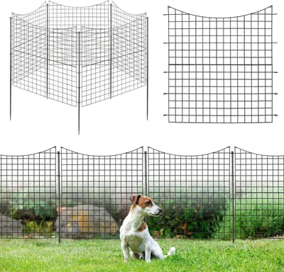 Produktbild von Gartenzaun 5 Stück Set, 98 x 87cm Teichzaun, Beetzaun Metall, Metallzaun Steckbar, Faltdraht Zaeune, Dekozaun für Terrasse Garten, Schwarz