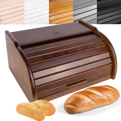 Immagine prodotto di Creative Home Porta-Pane Legno Marrone | 38x28,5x17,5cm (+/-1cm) | Contenitore Pane | Coperchio Arrotolabile | Faggio Naturale | Accessori Cucina