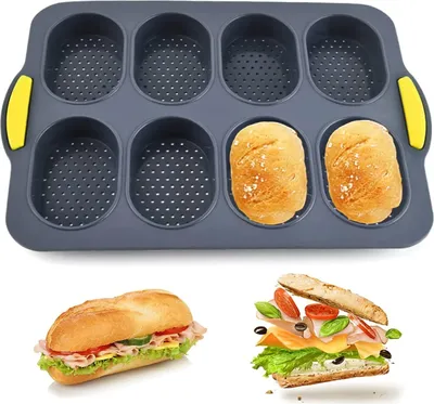 Produktbild von Silikon-Brotform zum Backen, Silikon-Brotform, Mini-Baguette-Backblech, Hot-Dog-Brötchenform mit 8-Loch-Baguette, antihaftbeschichtet, leicht zu reinigen und hitzebeständig