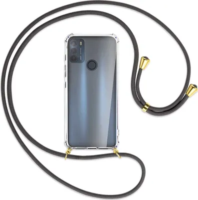 Produktbild von Handykette Backcover-Schutzhülle mit Band (Metall goldfarben) für Motorola Moto G50 (XT2137) - dunkelgrau