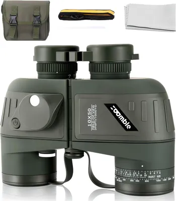 Produktbild von Zoomble® Fernglas mit Entfernungsmesser & Kompass - 10x50 - Inkl. Tragetasche – HD Linse - Wasserdicht