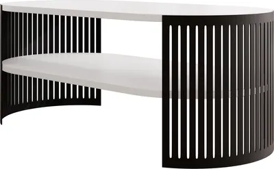 Produktbild von MIRJAN24 Couchtisch Fikoli Oval I, Wohnzimmer Kaffeetisch, Gestell aus Stahl (Farbe: Schwarz / Arktisches Weiß)