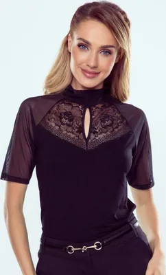 Produktbild von Eldar Ermina schwarze Damenbluse mit Spitze
