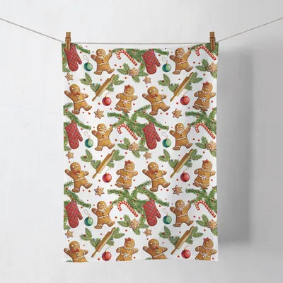 Produktbild von Küchentuch Baumwolle 50x70cm mit Lebkuchen Motiv Weiß / Braun